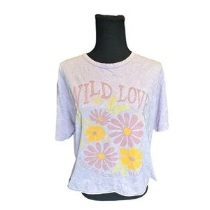 Double Dot Wild Love Women’s Lavender Graphic Cropped Tee Y2K 90s Boho Med O121